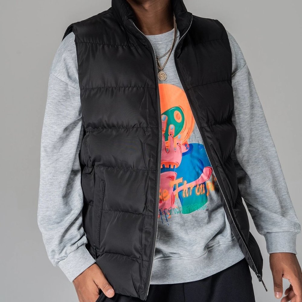 Casual Zip Up Men's Puffer Gilet black Vest warm p - Picture 3 of 4